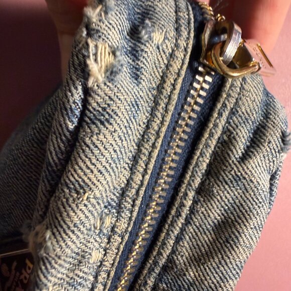 PRADA DISTRESSED DENIM POUCH - Picture 7 of 11